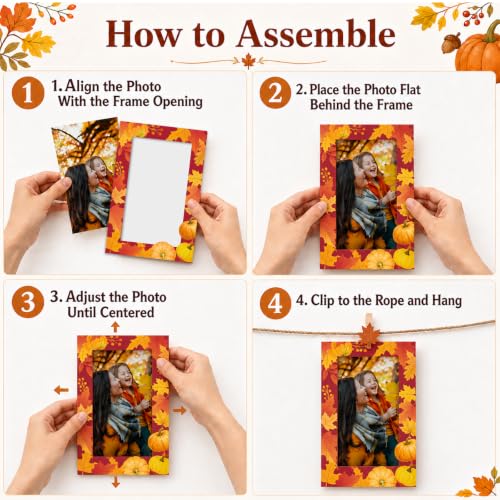 Fall Paper Photo Frames 4x6 with Clips & String - Thanksgiving Decor
