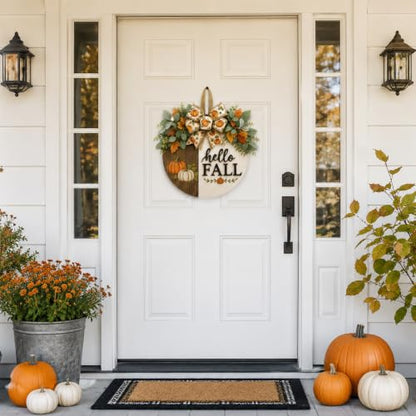 Fall Wreath for Front Door - Pumpkin Hello Fall Seasonal Decor