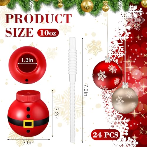 24 Pack Reusable 12oz Christmas Santa Plastic Bulb Cups with Lids & Straws - Festive Holiday Party Supplies
