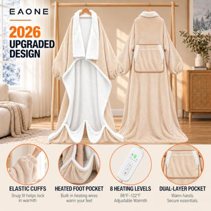 EAONE Beige Wearable Heated Blanket with Foot Pocket & Sleeves - 59 x 70 Inches