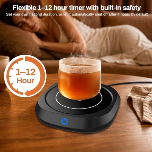 Coffee Cup Warmer with 3 Temperature Settings, 4-Hour Auto Shut-Off - Black