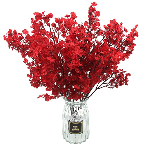 Artificial Baby's Breath Flowers - Red, 10 Pcs Silk Floral Decor for Christmas and Home