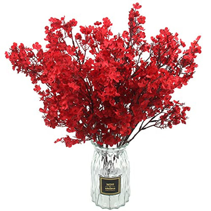 Artificial Baby's Breath Flowers - Red, 10 Pcs Silk Floral Decor for Christmas and Home