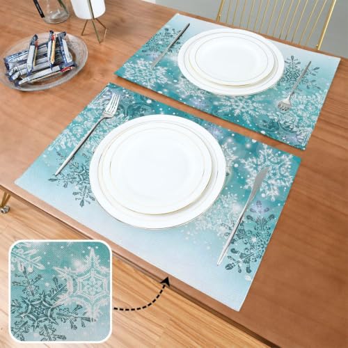 Christmas Burlap Placemats Set of 6 Snowflake Holiday Table Mats for Dining