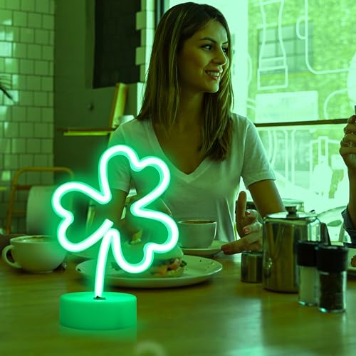 Clover Neon Sign - Green LED Neon Lights USB/Battery Powered, Desktop Decor (Variation: Clover)