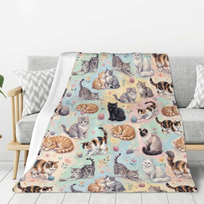 Cute Cats Throw Blanket 40x50 Inches Lightweight Soft Cozy All Season