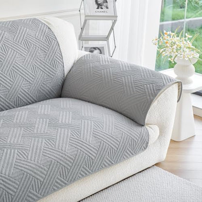 Cotton Quilted Non-Slip Couch Cover for Sofa - Grey, 43.3x94.5 Inches - Pet & Furniture Protector