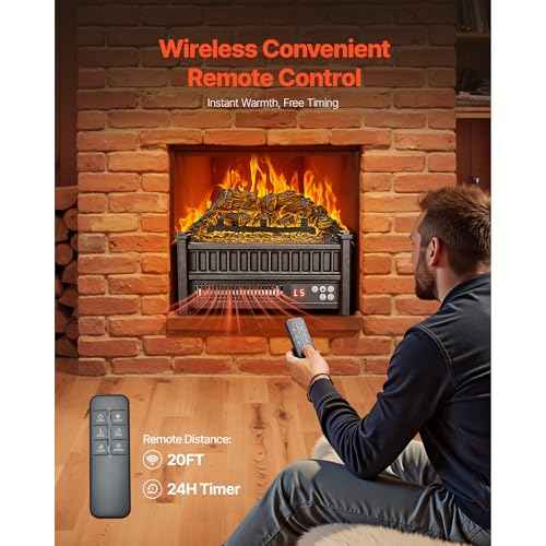 VEVOR 16 Inch Electric Fireplace Log Heater, Fireplace Insert with Remote Control, 5 Flame Brightness Levels, Thermostat, 24H Timer, Overheat Protection, for Home and Office Decor, Black