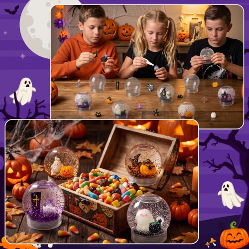 Halloween Snow Globe DIY Craft Kit with Figurines and Glitter – 12 Pack