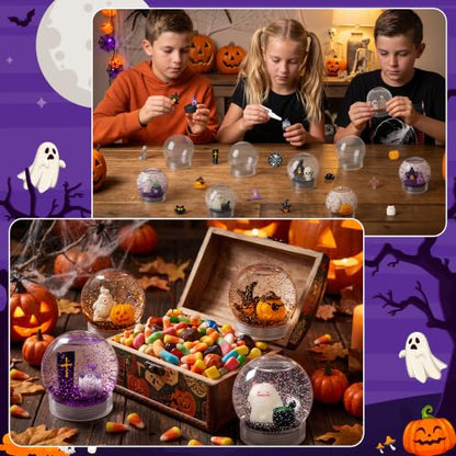 Halloween Snow Globe DIY Craft Kit with Figurines and Glitter – 12 Pack