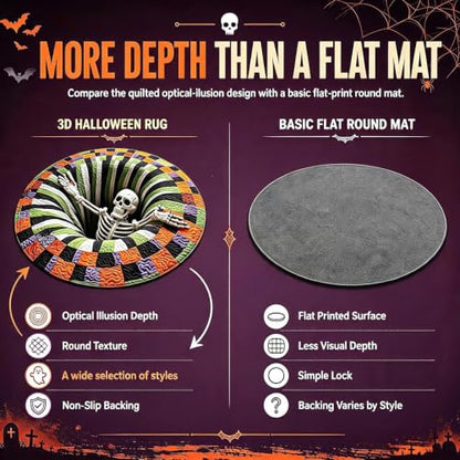 Halloween 3D Vortex Rug Ghost Skeleton Candy Corn Optical Illusion Non Slip Home Decor