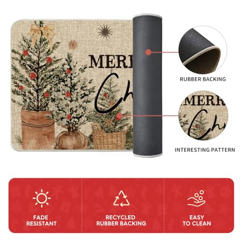Christmas Holly Ornament Kitchen Mats Set of 2 Beige 17x29 & 17x59 Inches