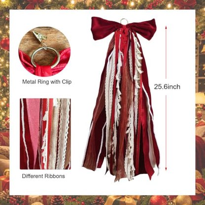Red Velvet Christmas Bow for Wreath Front Door Decor - Large 9.8 Inch
