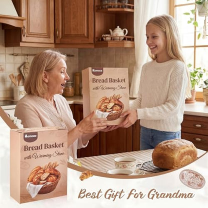 Grandma Bread Warmer Basket with Warming Stone Kitchen Gift