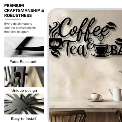 Metal Coffee Tea Wall Art Decor - Black 19 x 8 Inches - Coffee Nook & Kitchen Wall Hanging - Coffee & Tea Home Decor - Variation of THIS listing