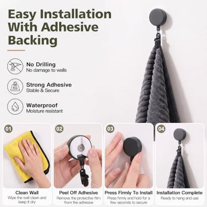 Retractable Towel Clip Hand Towel Holder with Extendable Cord - Black Plastic 2 Pack