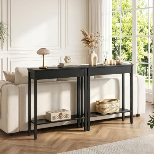 Black Narrow Console Table with 2-Tier Storage - Entryway, Sofa or Bedroom