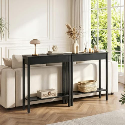 Black Narrow Console Table with 2-Tier Storage - Entryway, Sofa or Bedroom