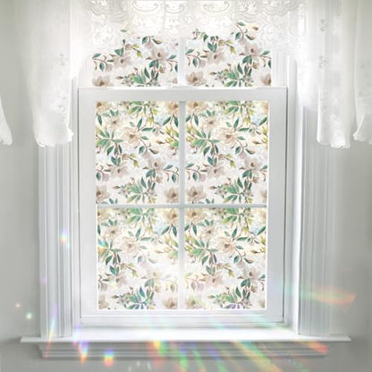 Vintage Blush Flowers Camellia Rainbow Window Film 17.5 x 78.7 Inch - Privacy & UV Block