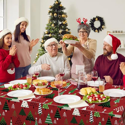 Red Christmas Tree Tablecloth 54x108 Inch 3 Pack Waterproof Disposable Holiday Decor