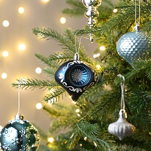 Christmas Tree Ornaments Set 70pcs Silver Blue Winter Theme - Valery Madelyn