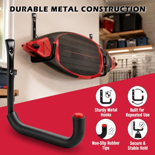 Heavy Duty Garage Wall Hooks Set - 6 Steel Utility Hangers with EVA Padding for Bikes, Ladders, Hoses, Tools