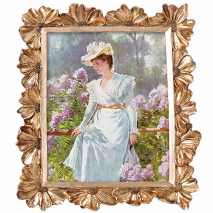 Gold 5x7 Floral Vintage Picture Frame with Enamel Finish - Tabletop & Wall Mount