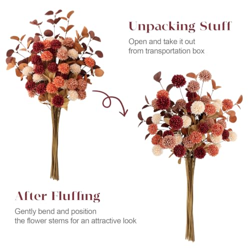 Fall Flowers Artificial Bouquet - 10 Pcs Fall Mums & Eucalyptus Stems - Autumn Home Decor