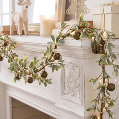 6 ft Lighted Christmas Mistletoe Garland with Metal Bells & Berries