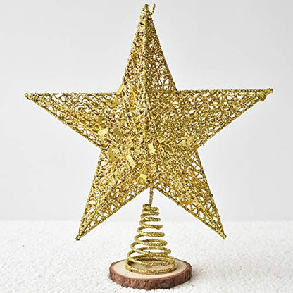 10-Inch Gold Christmas Tree Topper Star Holiday Decoration Glitter Metal
