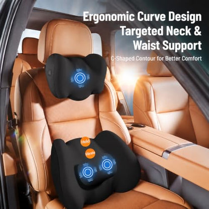 Car Lumbar Support Pillow with Massage & Heat - Black - Ergonomic Cushion