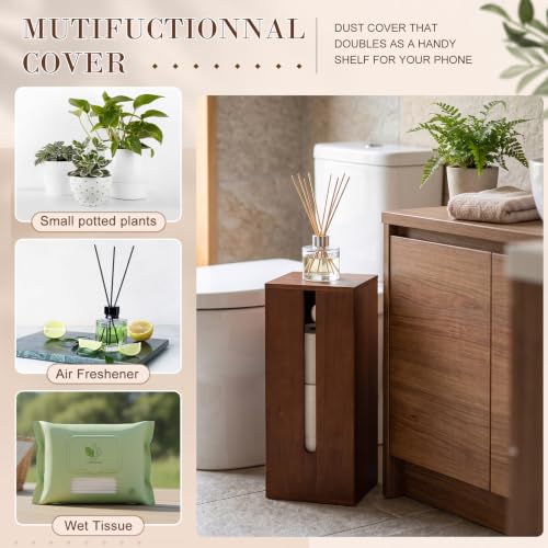 Wooden Toilet Paper Roll Holder with Lid and Storage Shelf - Rustic Bathroom Organizer