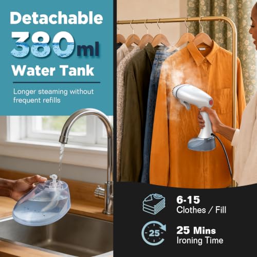 Clexpert Gray Handheld Garment Steamer with 3 Steam Settings, 380ml Water Tank