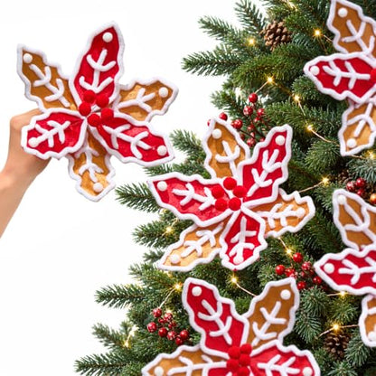 Gingerbread Poinsettia Christmas Picks - 12 Pack, Handmade Holiday Flowers