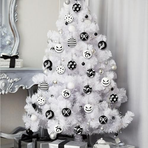 Gothic Halloween Christmas Ornaments Set - Black & White Holiday Decor, 24 Pcs