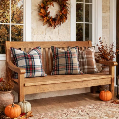MIULEE Fall Plaid Pillow Covers 20x20 Inches Brown & White Set of 2 - Reversible Farmhouse Decor