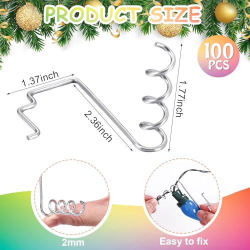 100 Pcs Christmas Gutter Light Hooks - Metal Corkscrew Clips for Holiday Decorations