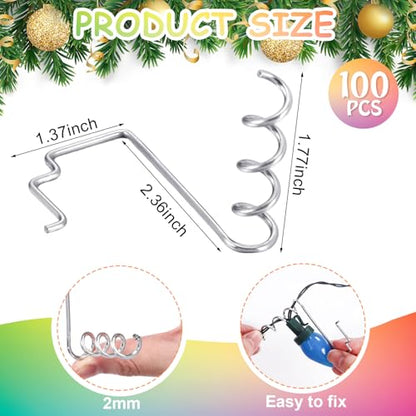 100 Pcs Christmas Gutter Light Hooks - Metal Corkscrew Clips for Holiday Decorations
