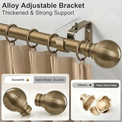 Heavy Duty Adjustable Antique Bronze Curtain Rod 16-88 Inch - 1 Inch Diameter - Blackout Support