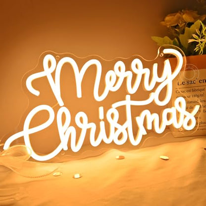 Warm Merry Christmas LED Neon Light Sign - Wall & Window Decor, 15.75x8.3 Inches
