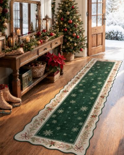 Christmas Hallway Runner Rug 2x8 Green Washable Holiday Entryway Floor Mat - Variation of THIS listing: 2' x 8' Green
