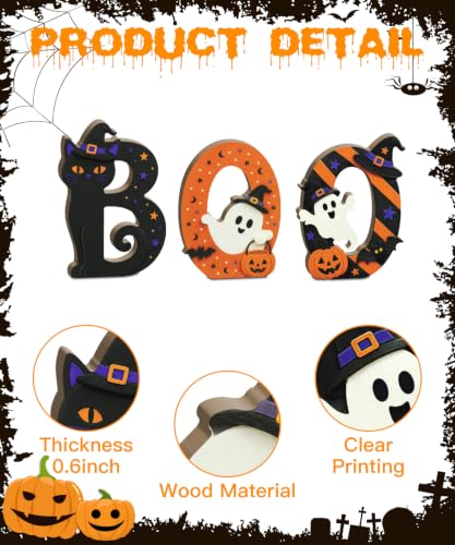 Putuo Decor Halloween BOO Letters Tabletop Decoration - Self-Standing Spooky Sign with Witch-Hat Cat, Ghost & Pumpkin - Orange, Black, Purple & White - Variation: BOO Letter