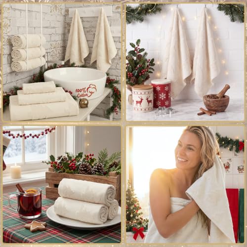 Christmas Bath Towels Set - 6 Piece Beige Tree Bathroom Decor