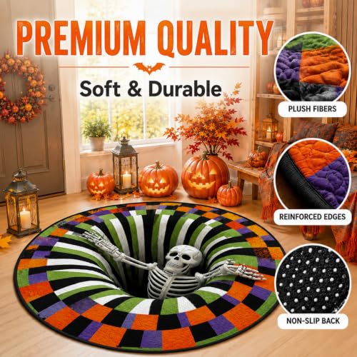 Halloween 3D Optical Illusion Rug Candy Corn Abyss Round Mat C