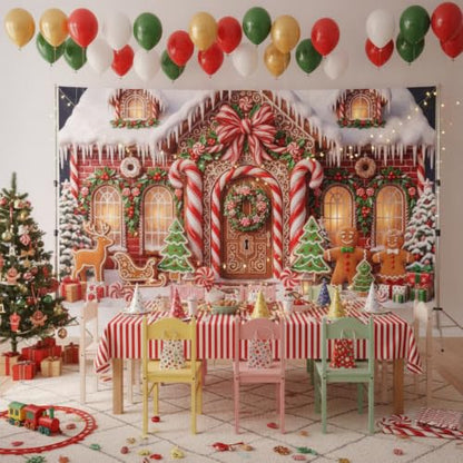 Christmas Gingerbread House Backdrop Banner Xmas Party Decor Multi8 10x8ft