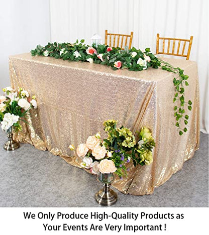 Sequin Tablecloth 90x132 Inch Light Gold Rectangular Glitter Wedding Cover
