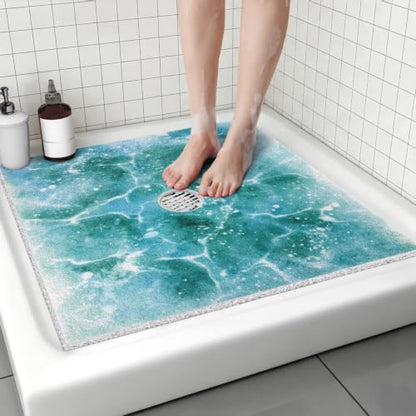 Non Slip Shower Mat 24x24 Inch Loofah Bath Rug - Square, Durable & Fast Draining