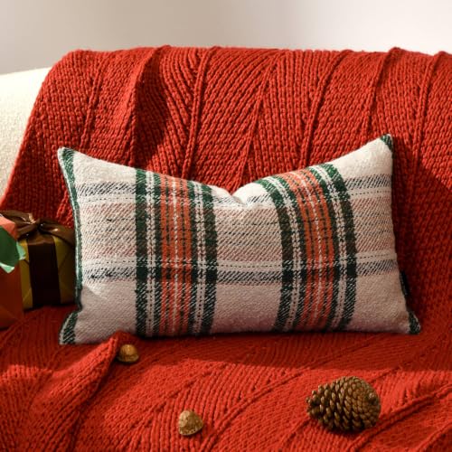 Christmas Plaid Throw Pillow Cover 12x20 Inches - Red Green Tartan Holiday Decor Variation of THIS listing