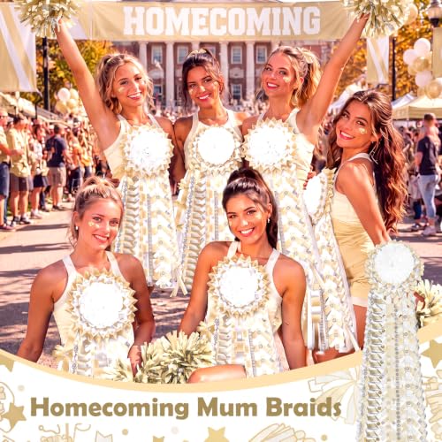 Homecoming Mum Braids Set - White Gold 30 Inch DIY Decorations, 6 Pieces