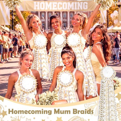 Homecoming Mum Braids Set - White Gold 30 Inch DIY Decorations, 6 Pieces